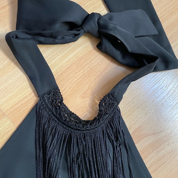 Flapper Dress Zara Black Fringe Collar Mini A-Dress - Picture 3 of 4